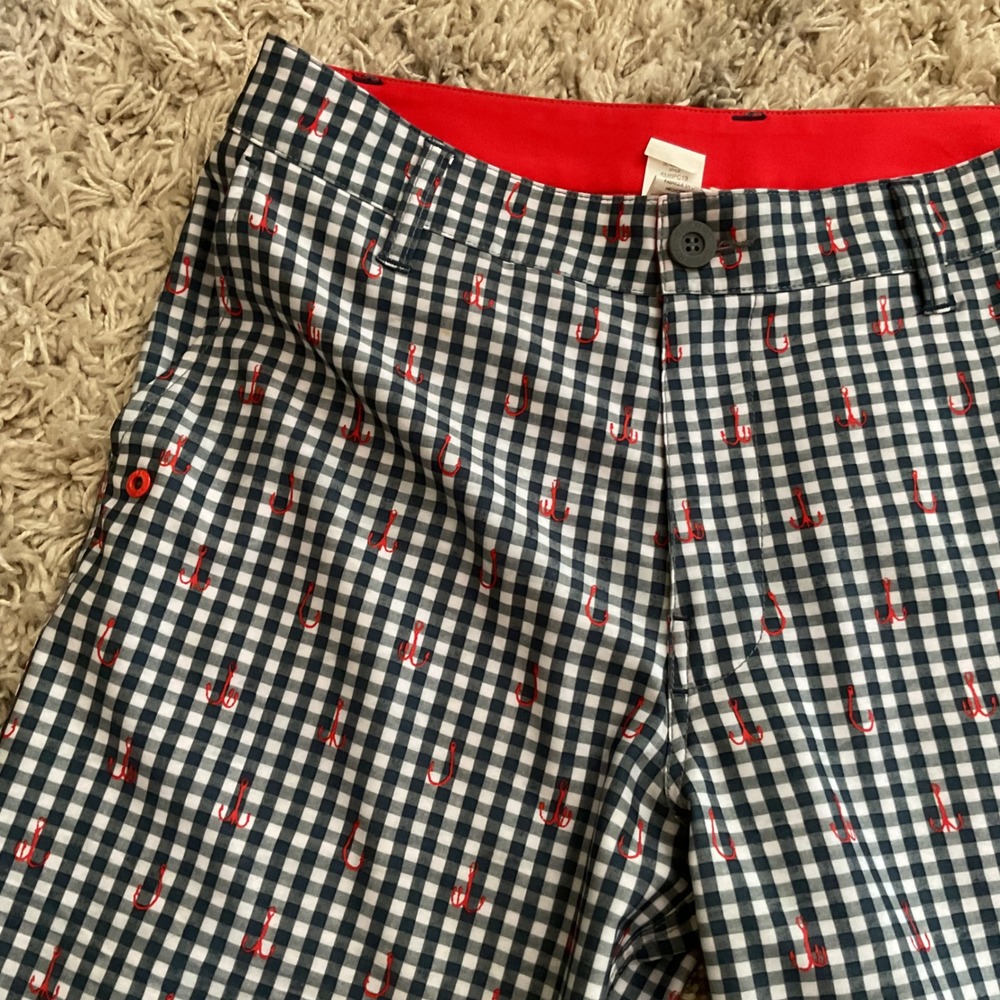Sperry Mens Navy Gingham Fishing Hook Embroidered Performance Shorts Size 32 - Picture 4 of 10